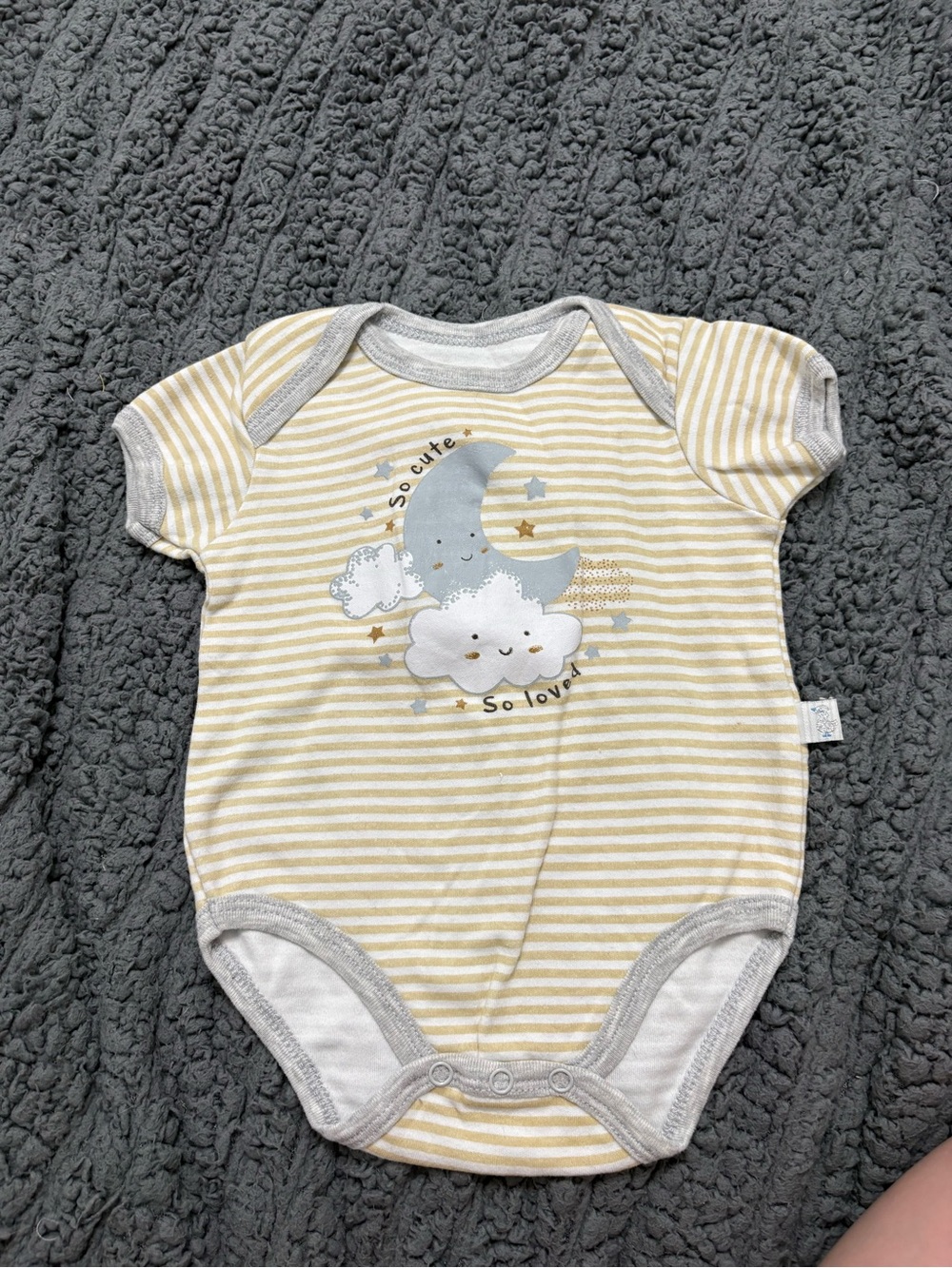 DUCK DUCK GOOSE | So Cute, So Loved Moon & Cloud Striped One-Piece Bodysuit